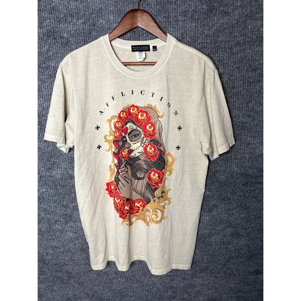 Black Label Affliction Y2K Mens Large Day of the Dead Sugar Skull Rose Winged T